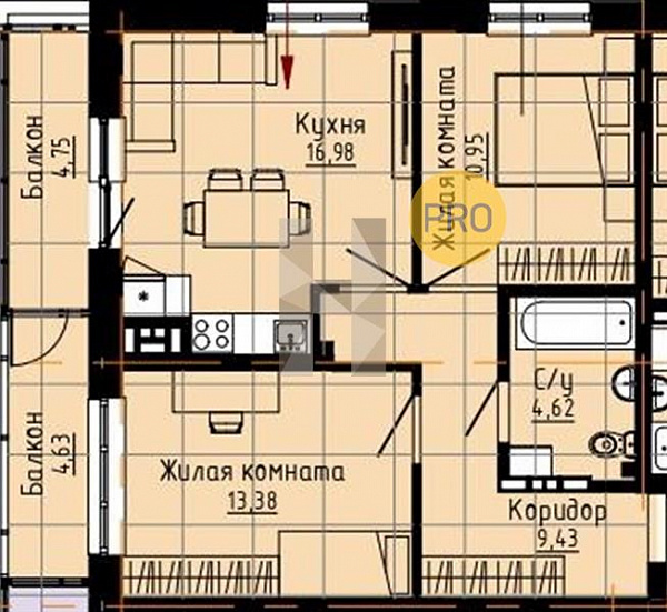 Квартира, 58.17 кв. м Екатеринбург, Металлургов ул., 