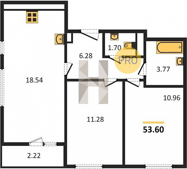 Квартира, 53.60 кв. м Екатеринбург, Академика Парина ул., д. 12.7.1