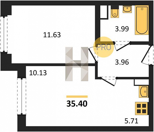 Квартира, 35.40 кв. м Екатеринбург, Академика Парина ул., д. 12.3